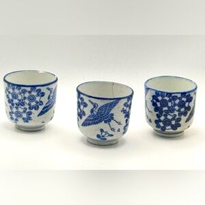 Antique Japanese Set of 3 Soba Choka   Porcelain Cups